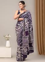 Cotton Purple Casual Wear Printed Saree